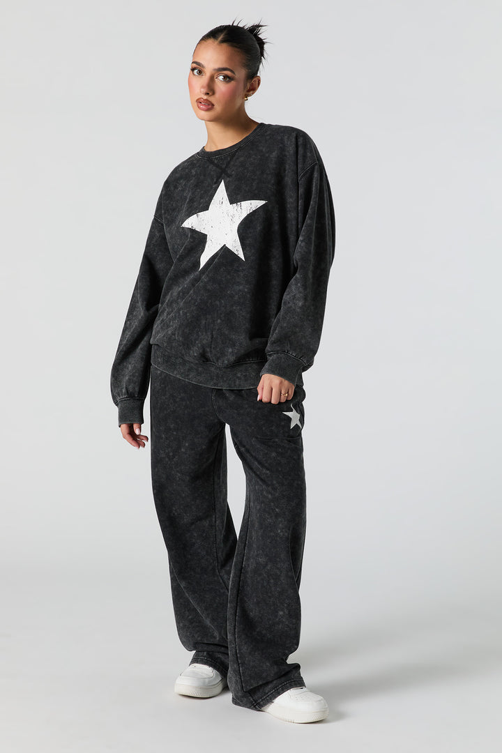 Graphic Washed Wide Leg Fleece Sweatpant