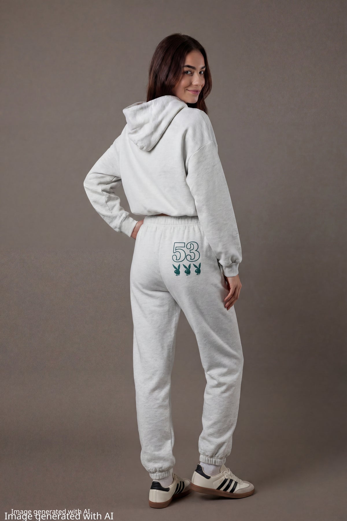 Alt View 2. Playboy Graphic Fleece Jogger - Light Grey