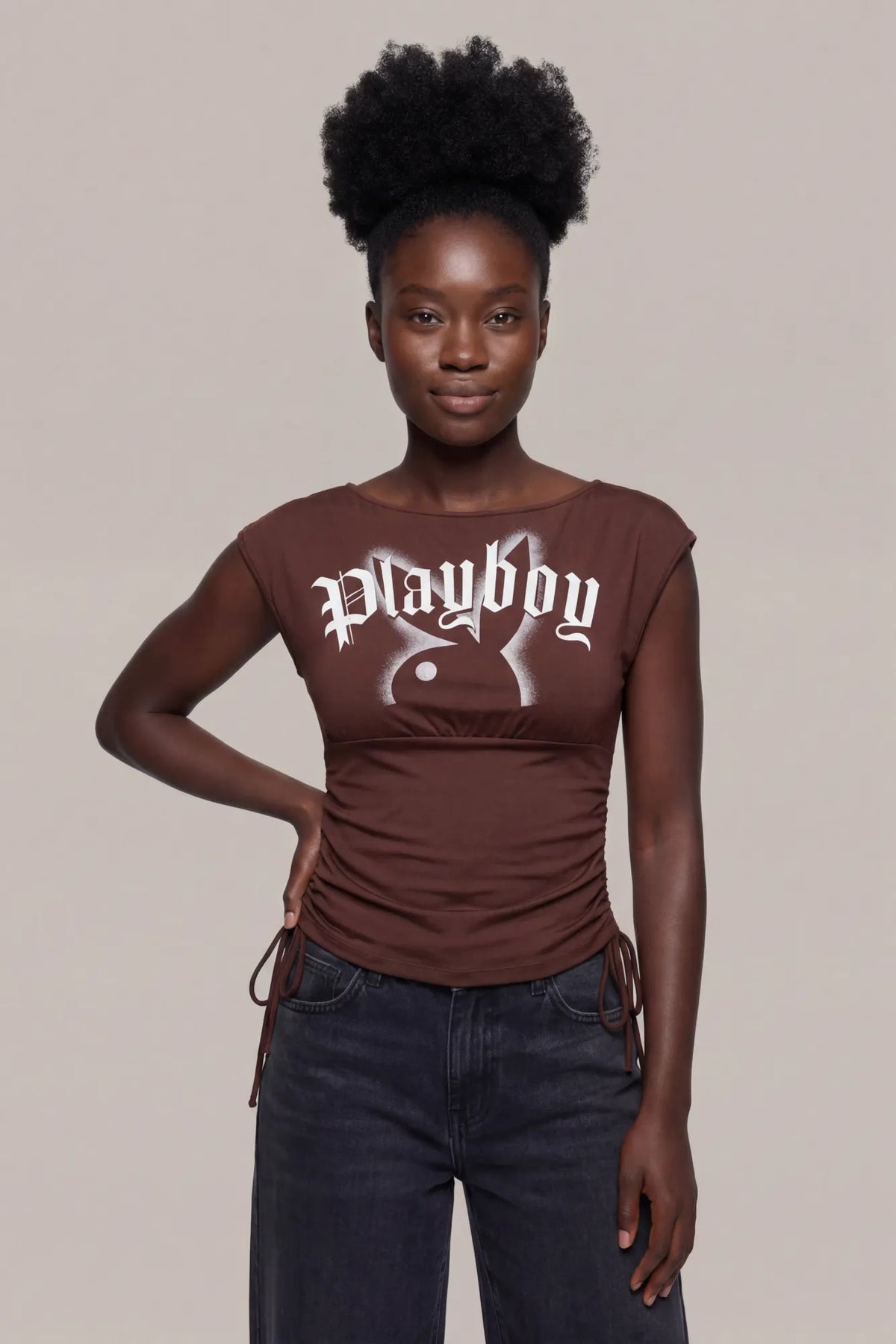 Alt View 5. Playboy Contour Boat Neck Cinched Top - Light Pink