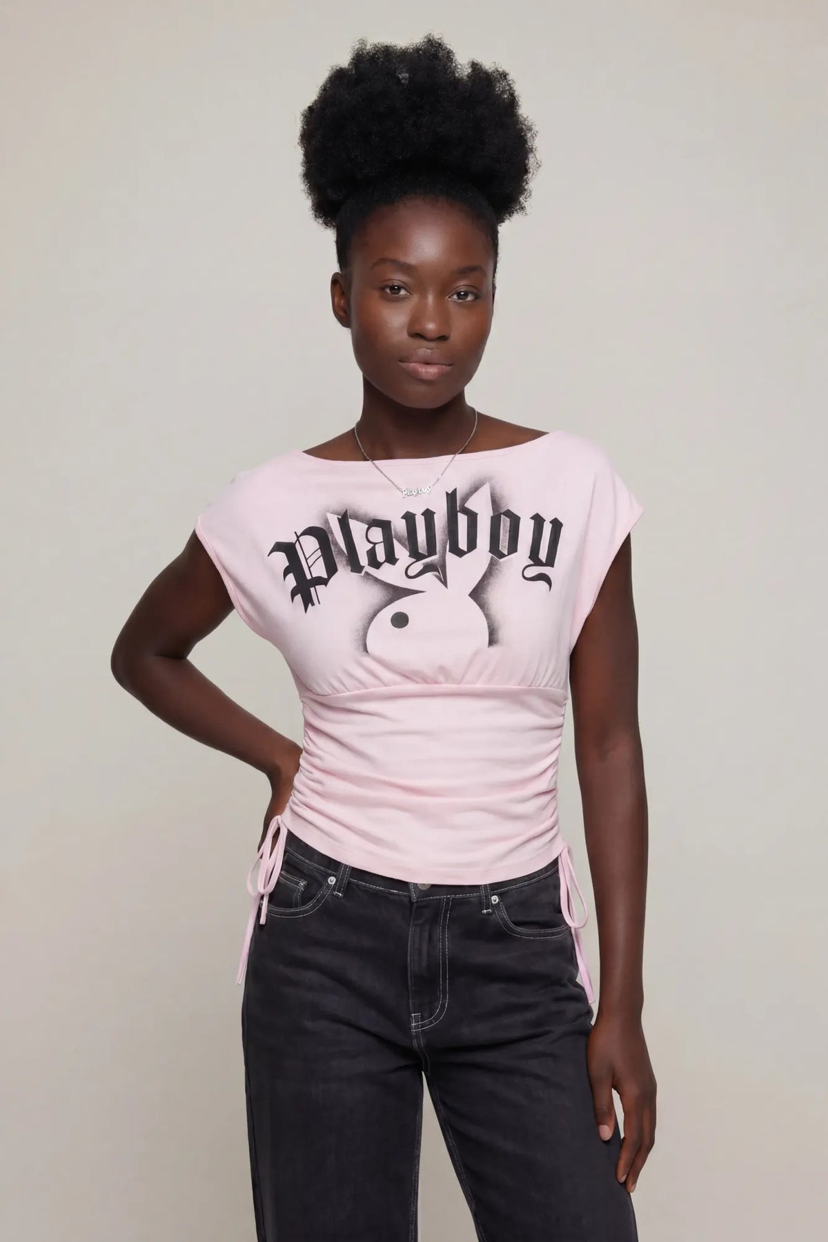 Playboy Contour Boat Neck Cinched Top - Light Pink