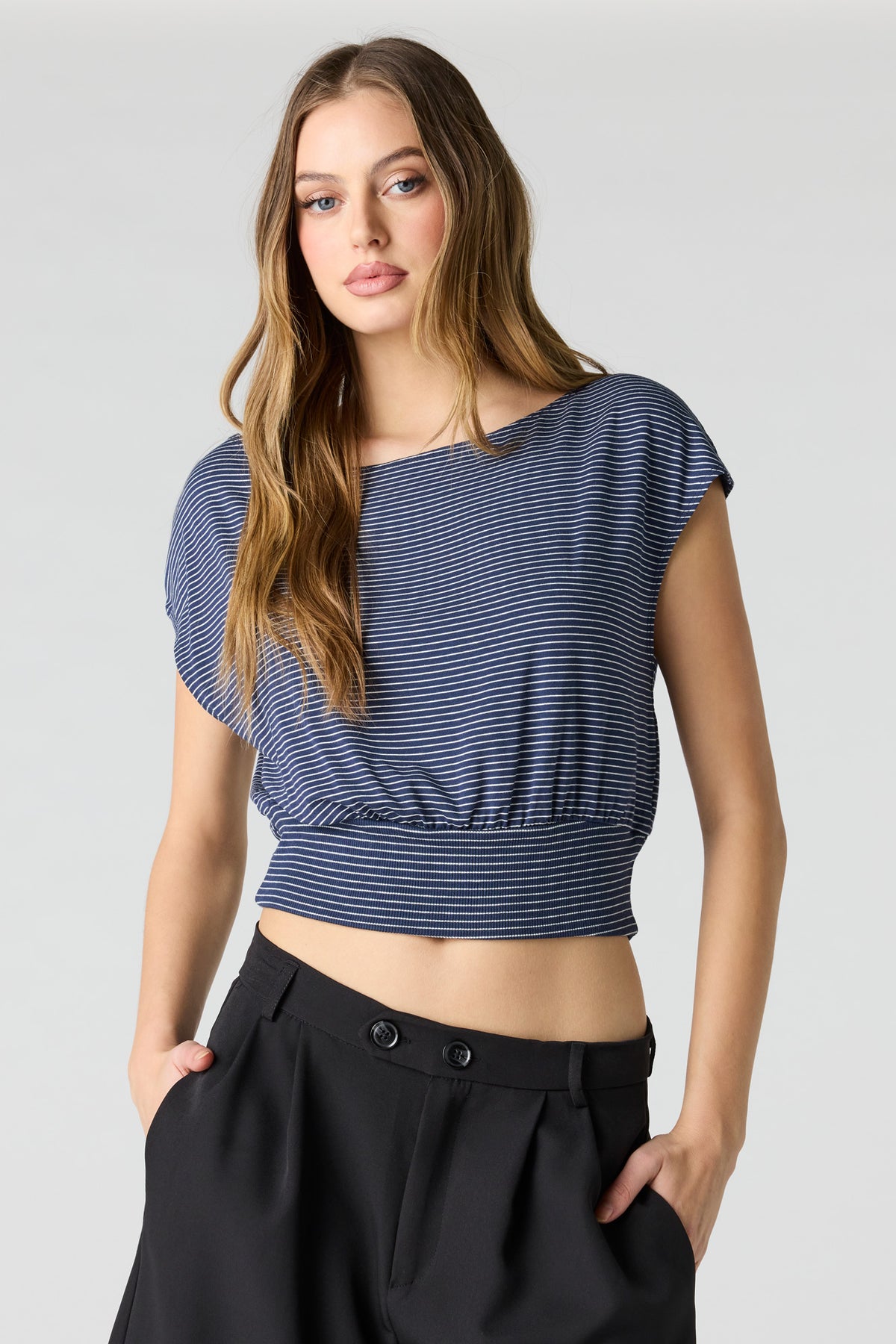 Striped Dolman Top - Ocean Blue