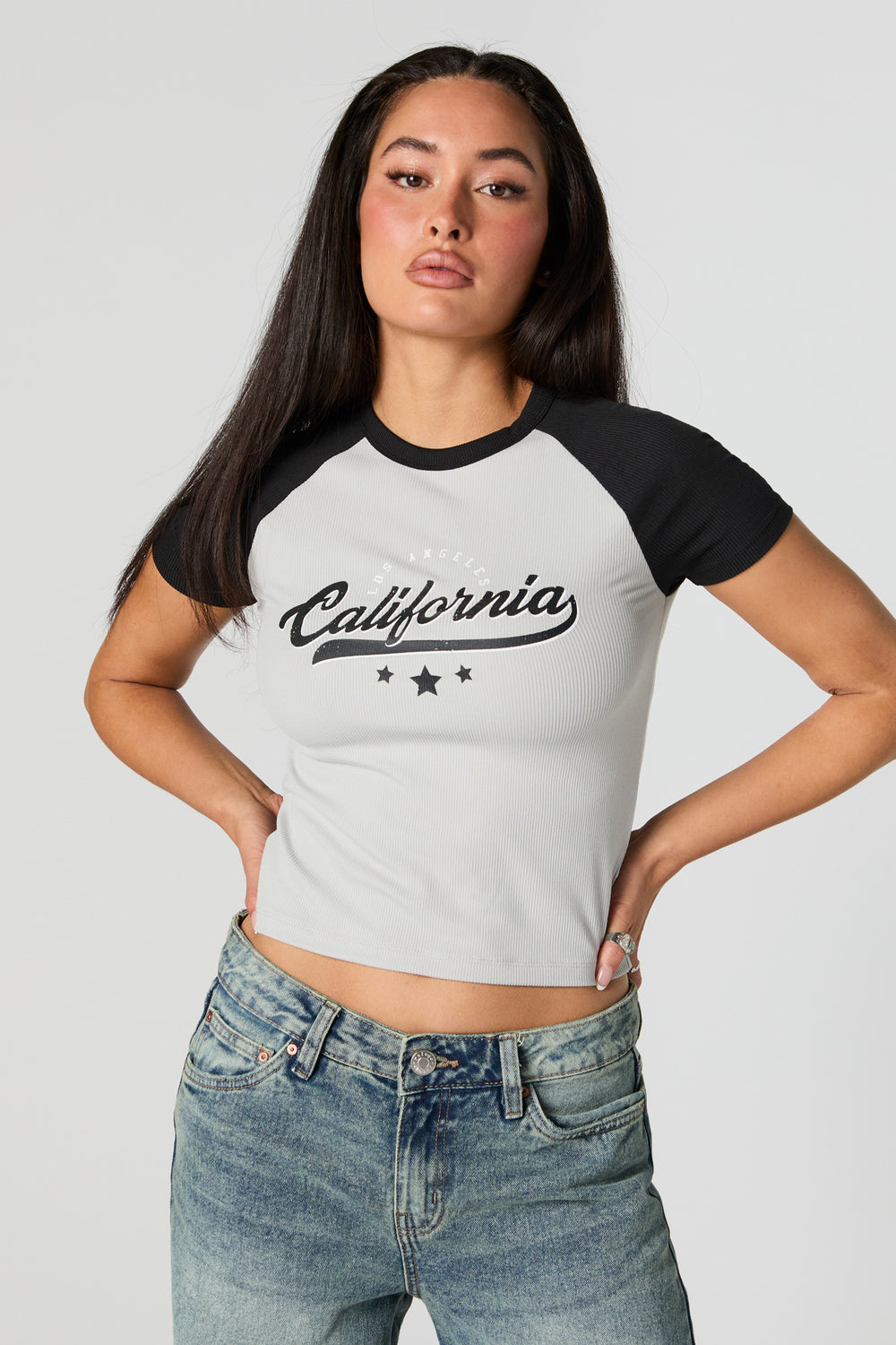 California Graphic Ribbed Fitted Raglan T-Shirt California Graphic Ribbed Fitted Raglan T-Shirt 1