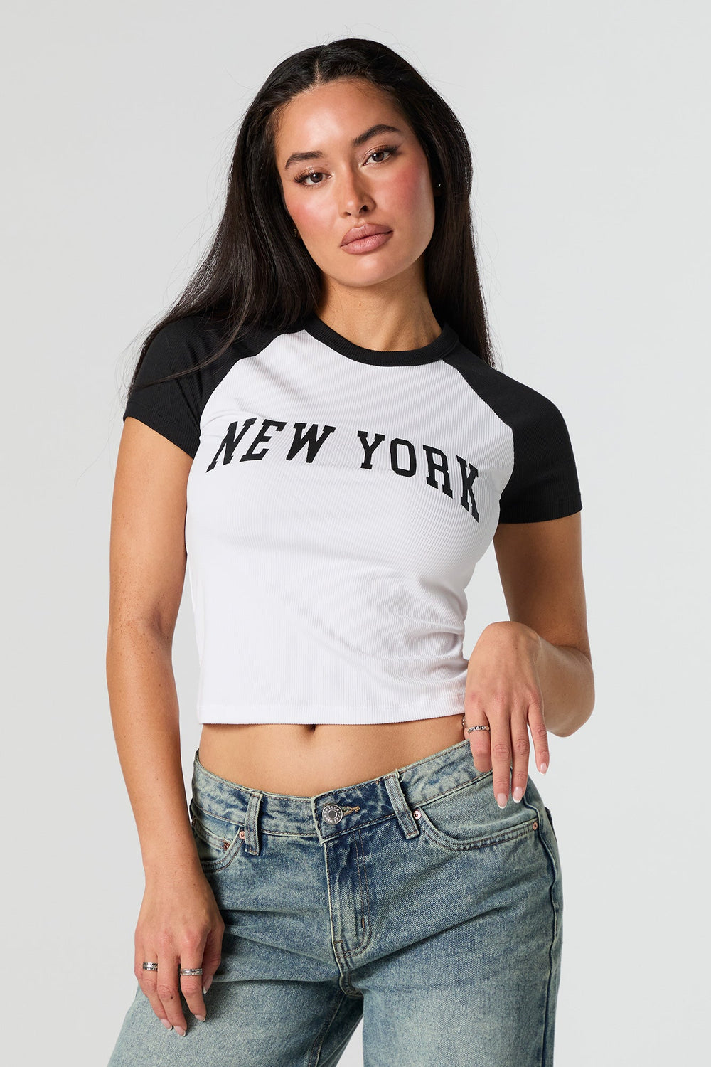 New York Graphic Ribbed Fitted Raglan T-Shirt New York Graphic Ribbed Fitted Raglan T-Shirt 1