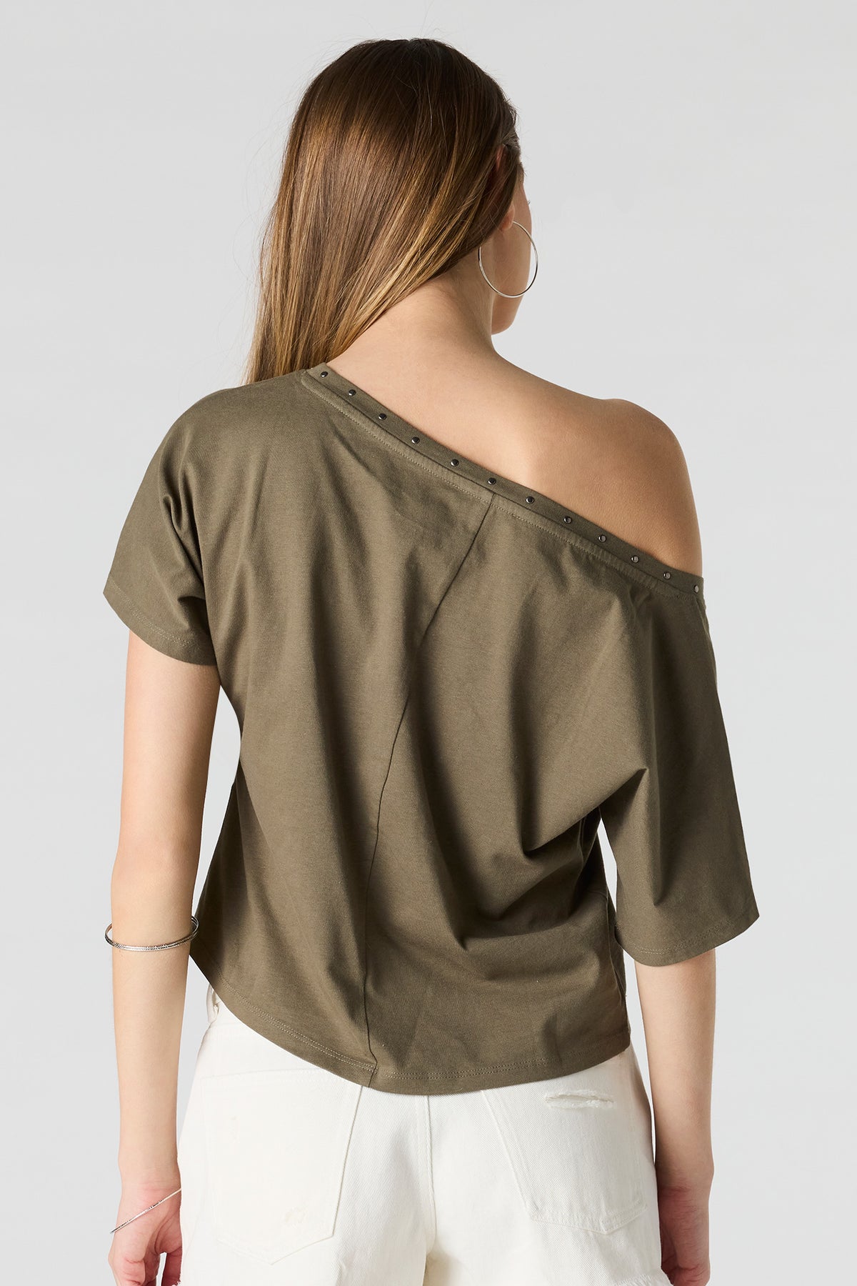 Alt View 2. Studded Off-Shoulder Top - Dark Green