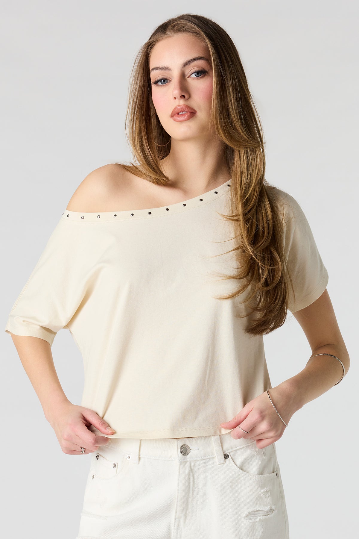Studded Off-Shoulder Top - Ivory