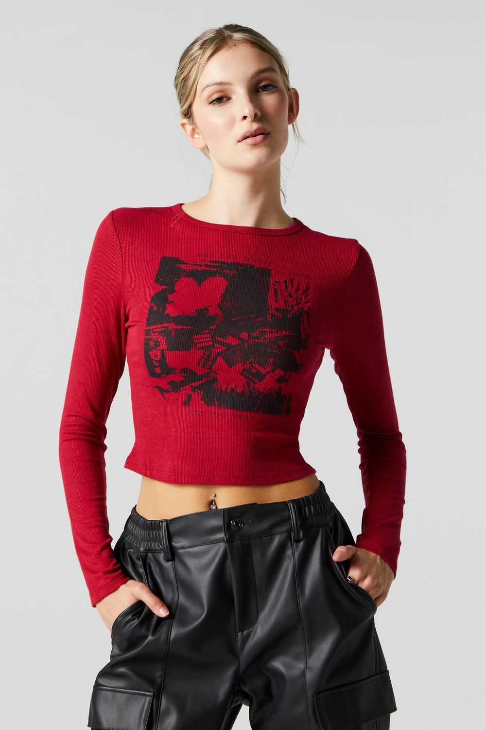 The Music Graphic Long Sleeve Crop Top The Music Graphic Long Sleeve Crop Top 1