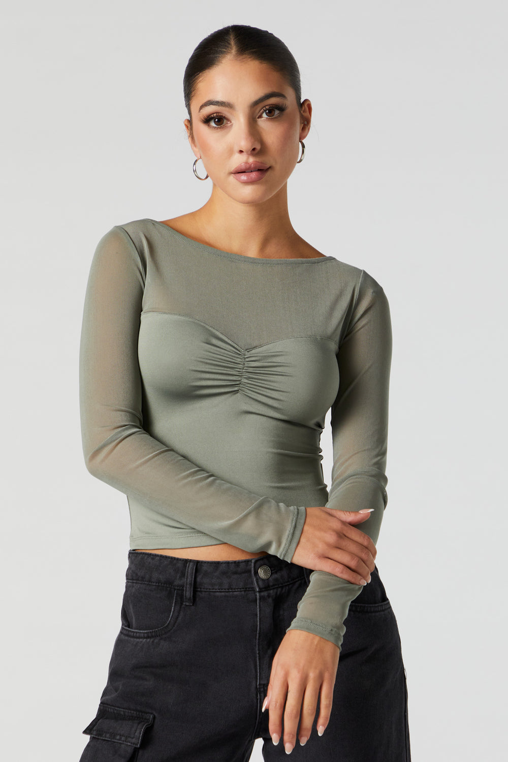 Contour Cinched Mesh Long Sleeve Top – Charlotte Russe