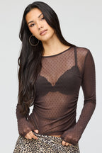 Rhinestone Mesh Long Sleeve Top