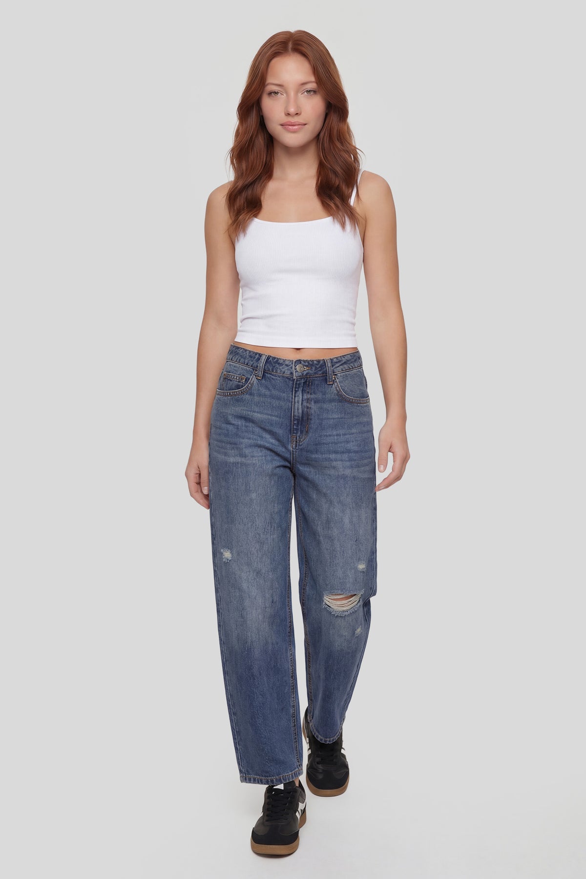 Alt View 2. Low Rise Barrel Jean - Pacific Blue