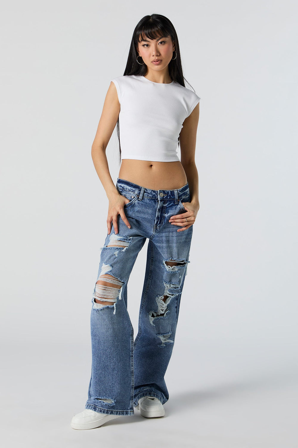 Low Rise Ripped Wide Leg Skater Jean Low Rise Ripped Wide Leg Skater Jean 1