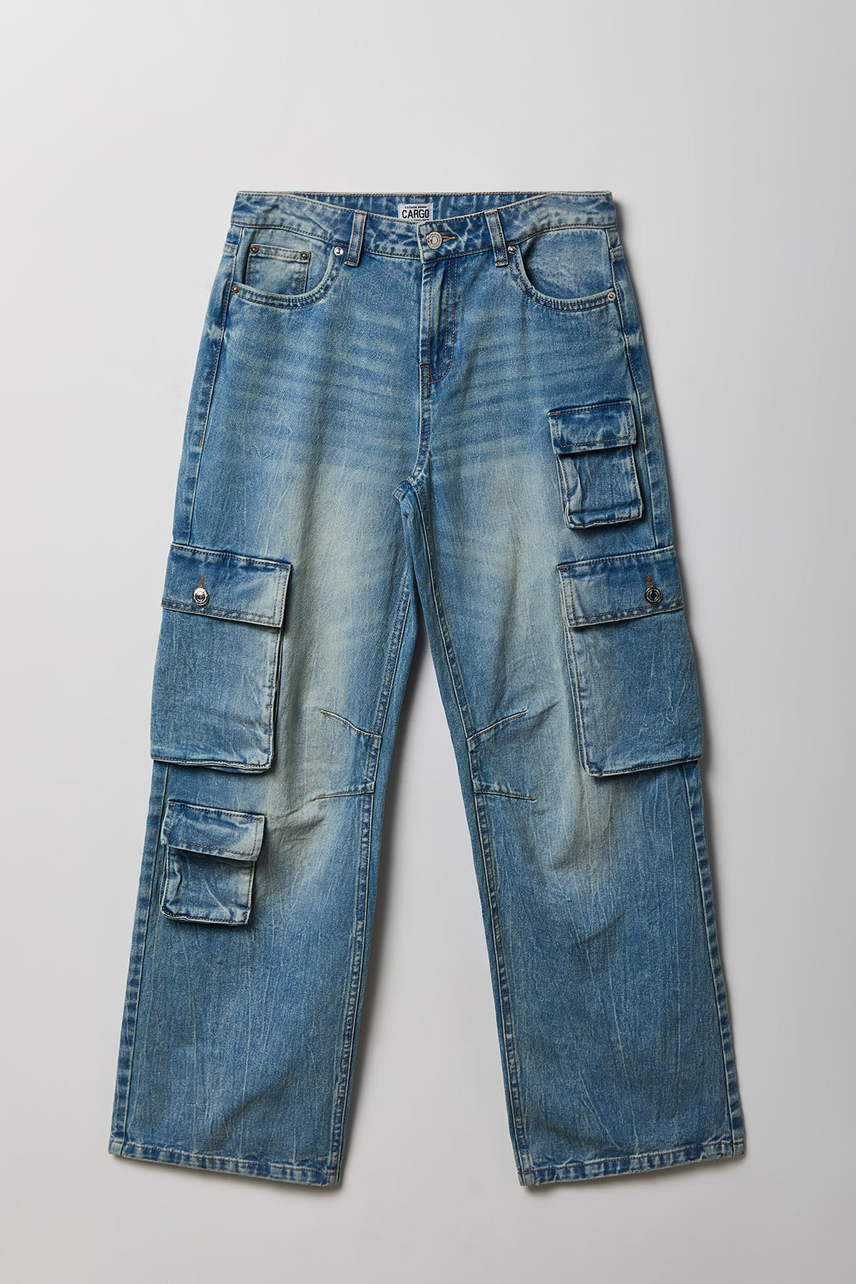 Alt View 4. Multi Pocket Cargo Jean - Light Denim Blue