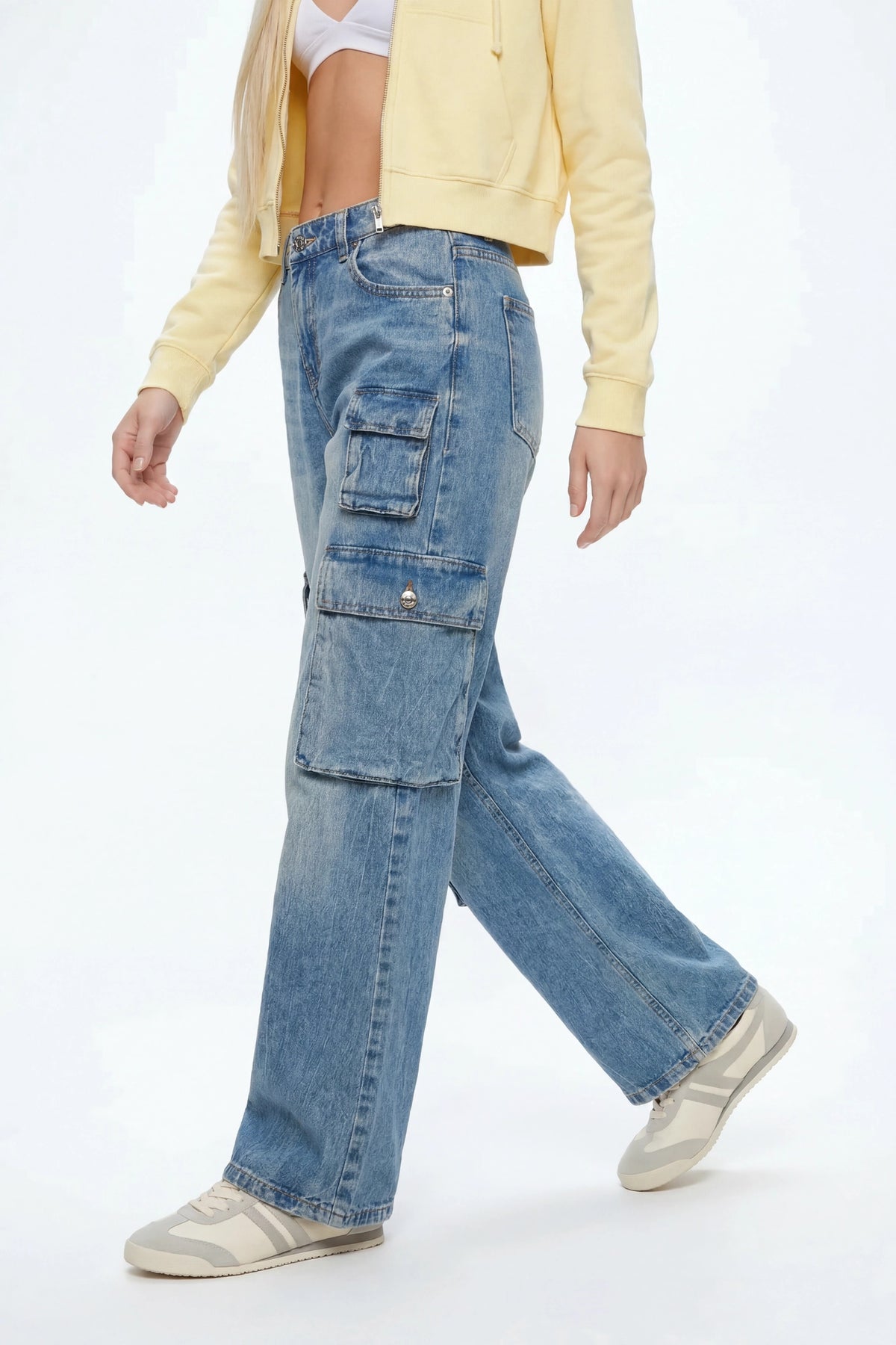Alt View 3. Multi Pocket Cargo Jean - Light Denim Blue