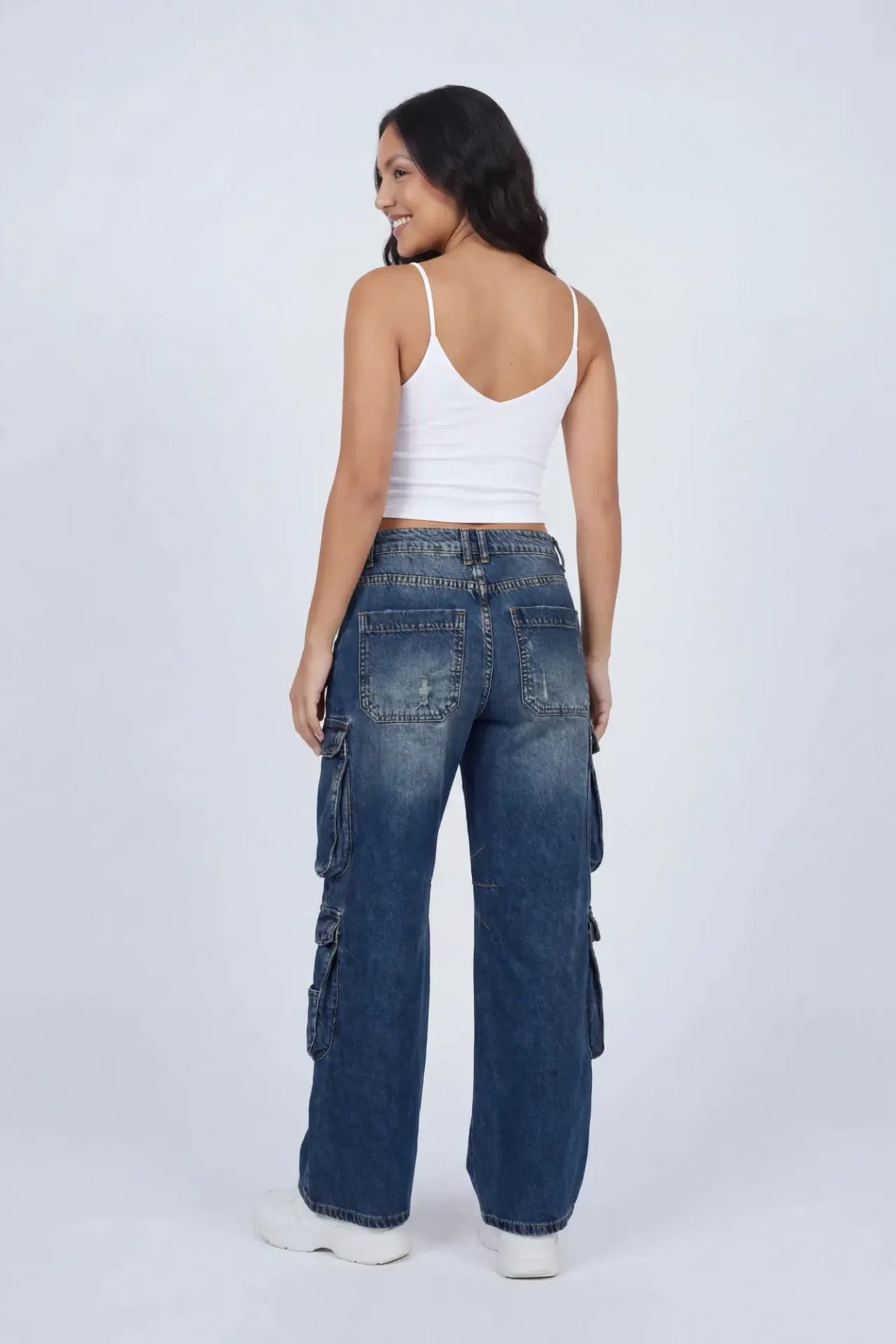 Alt View 3. Low Rise Wide Leg Cargo Jean - Midnight Blue