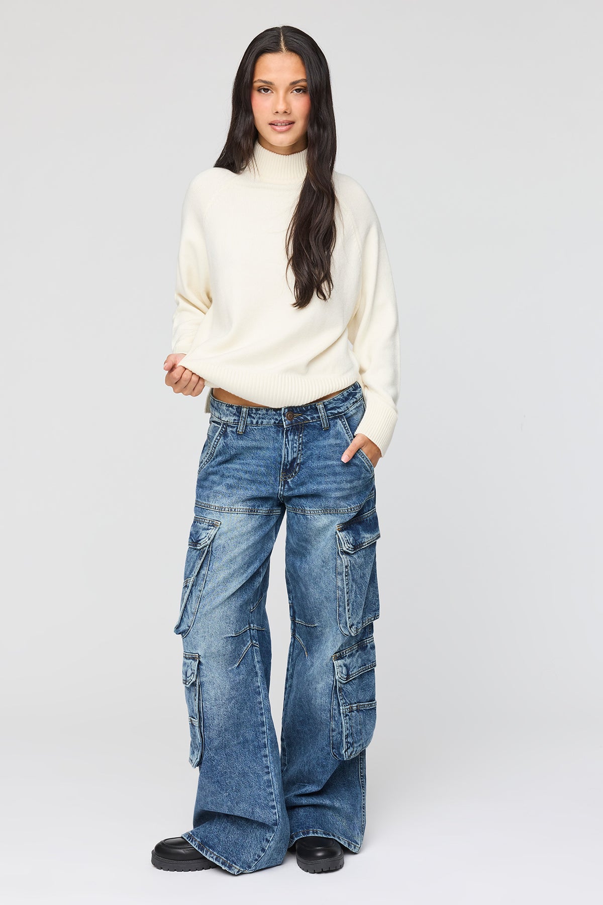 Alt View 4. Low Rise Cargo Jean - Midnight Blue