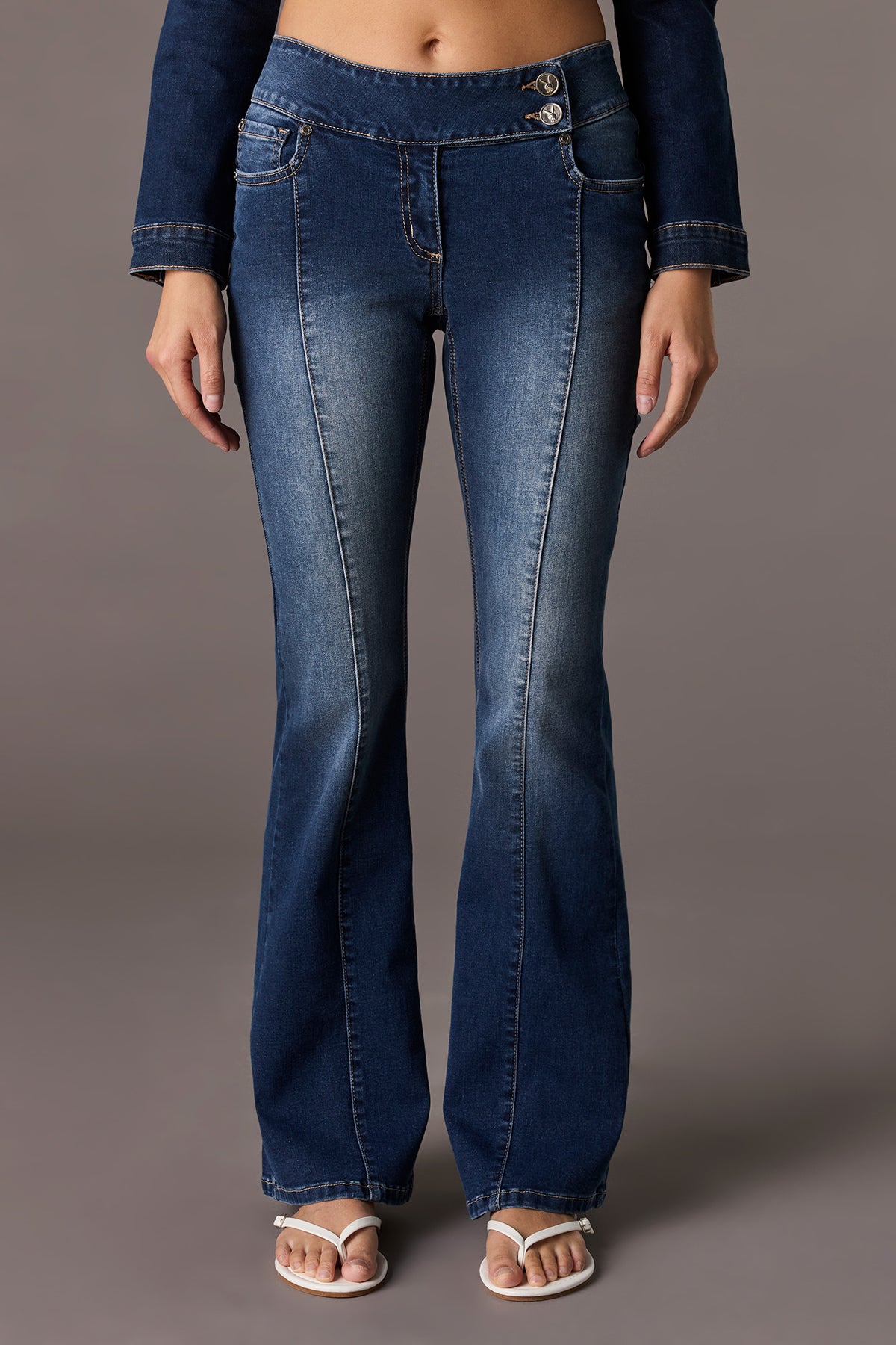 Alt View 2. Playboy Low Rise Flare Jean - Denim Blue
