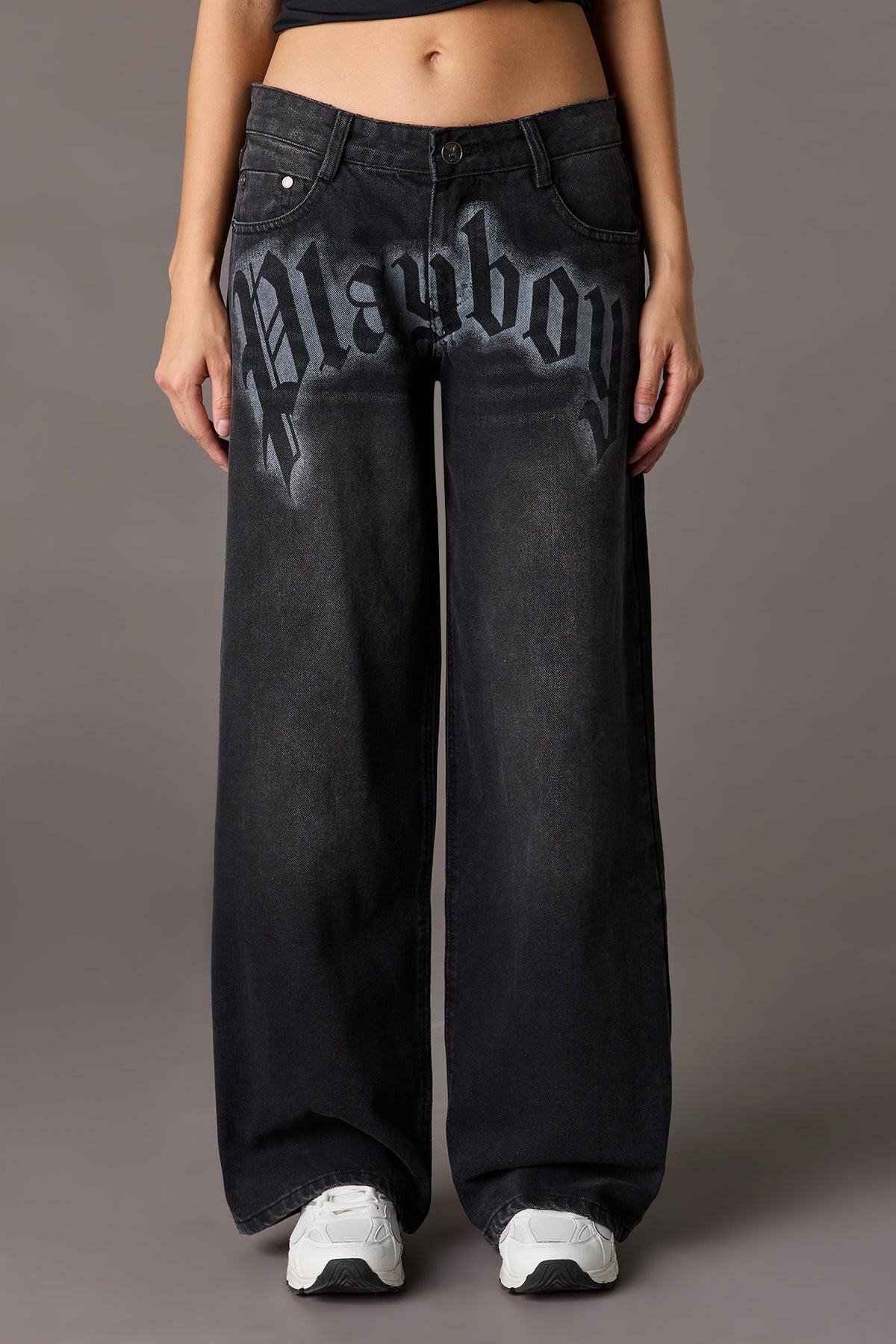 Alt View 2. Playboy Washed Low Rise Super Baggy Jean - Black