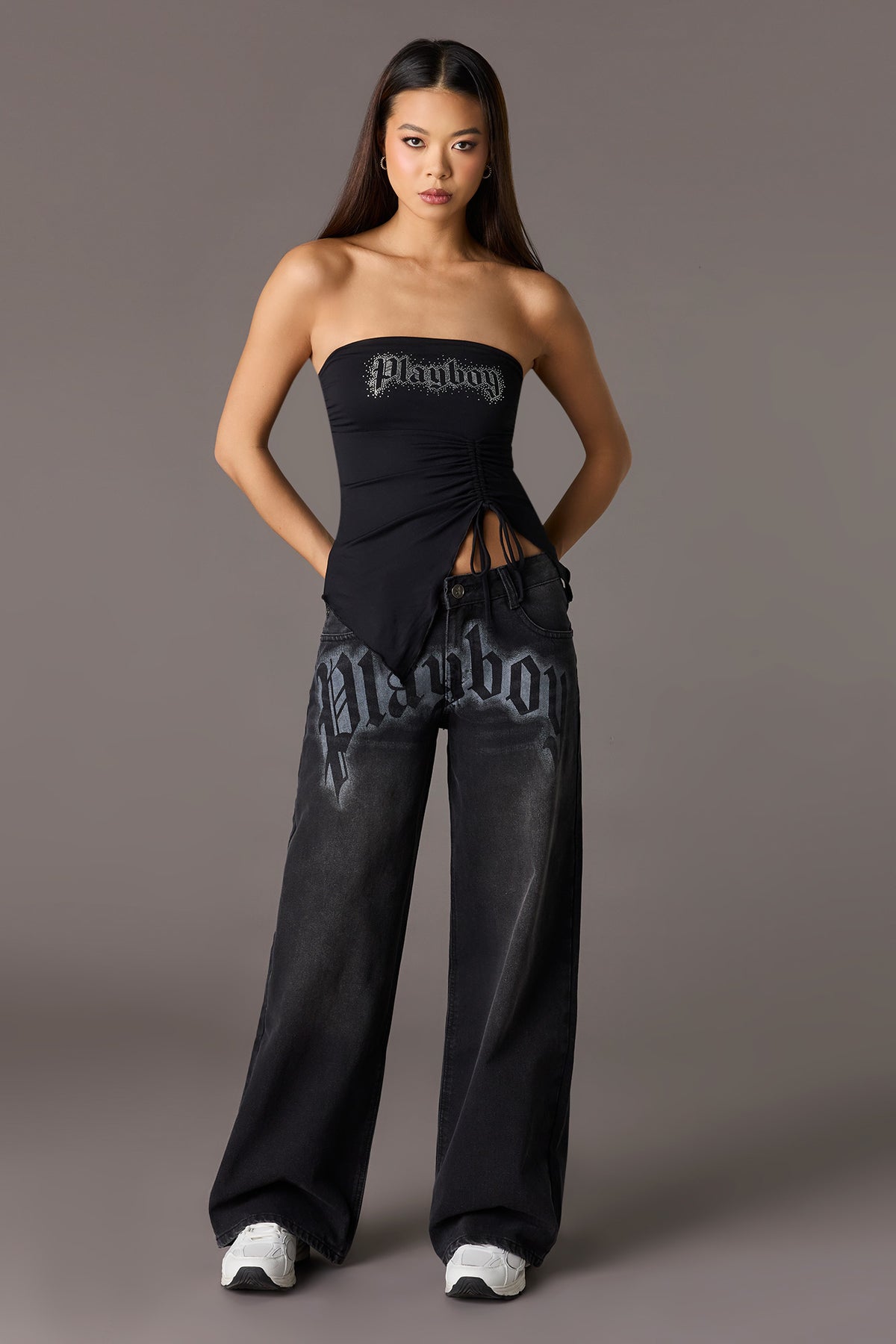 Playboy Washed Low Rise Super Baggy Jean - Black