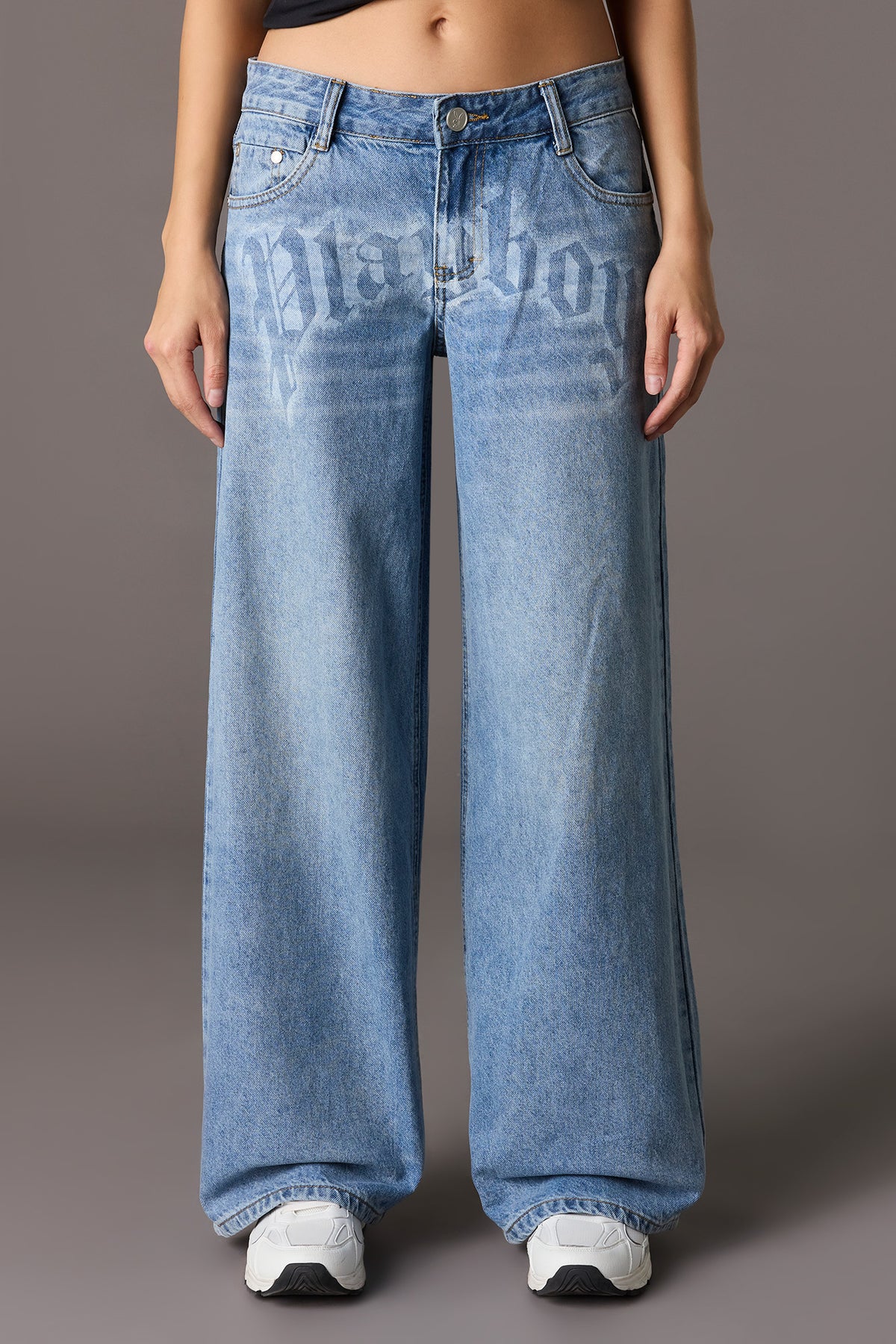 Alt View 2. Playboy Washed Low Rise Super Baggy Jean - Denim Blue