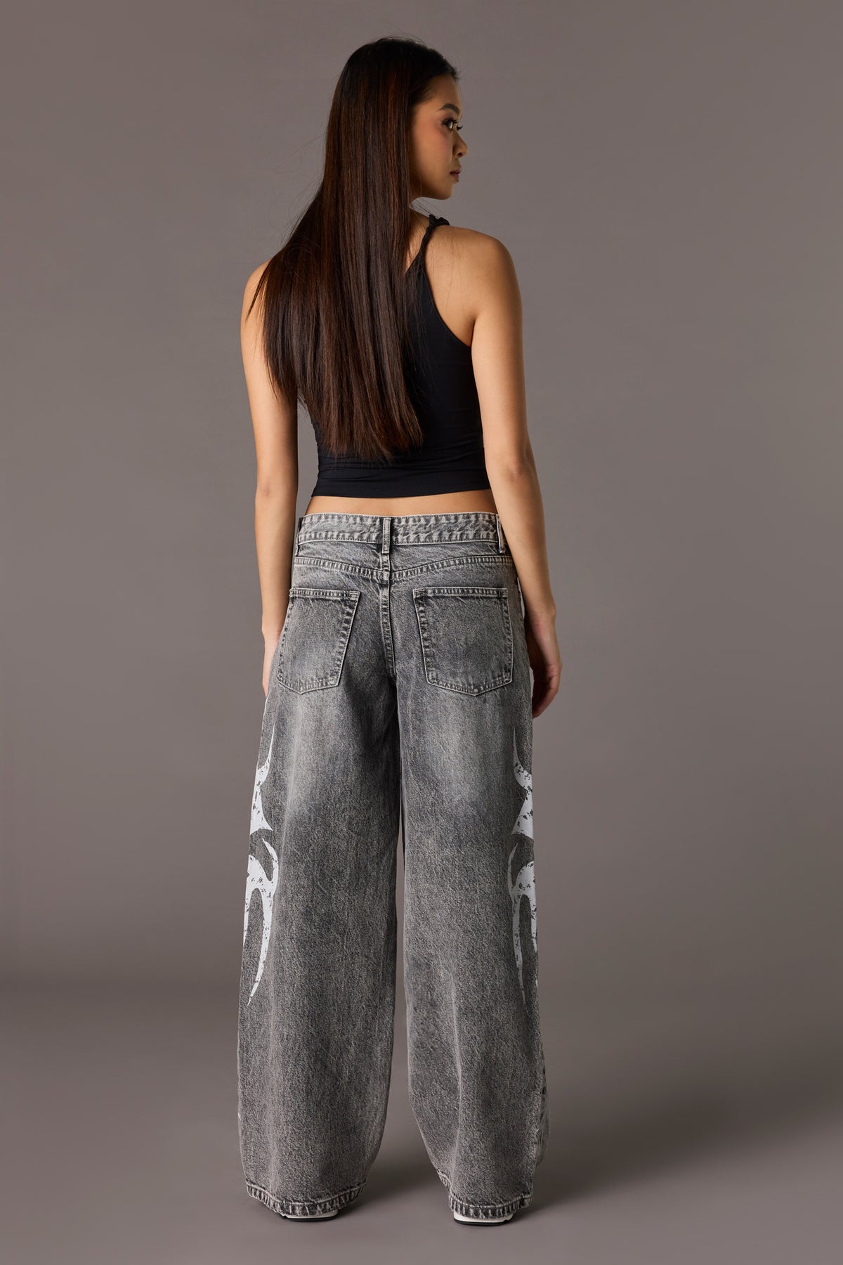 Alt View 3. Playboy Graphic Low Rise Super Baggy Jean - Charcoal