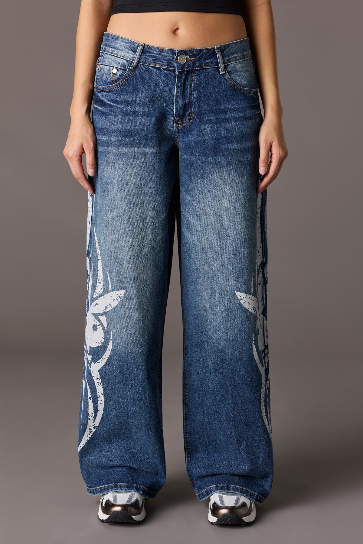 Alt View 2. Playboy Graphic Low Rise Super Baggy Jean - Pacific Blue