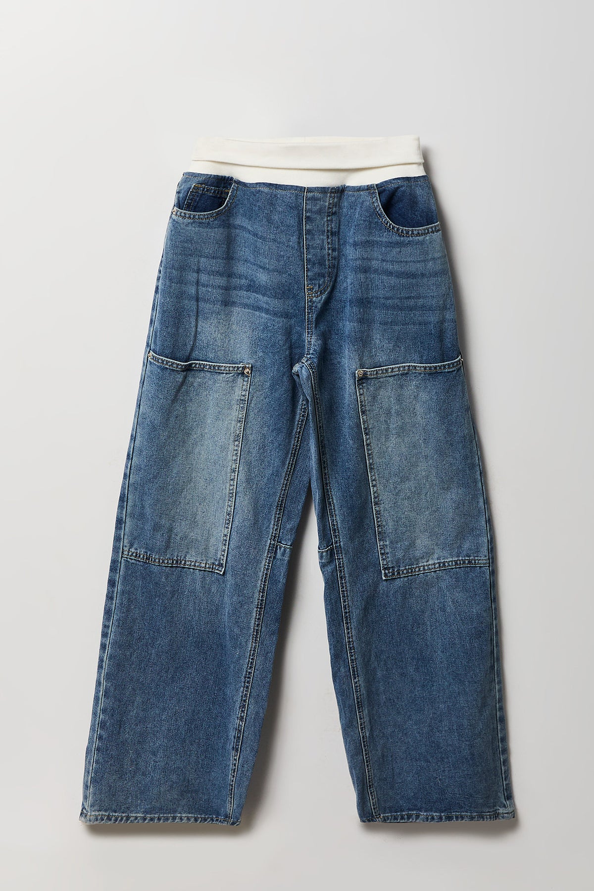 Foldover Waist Baggy Jean - Medium Blue