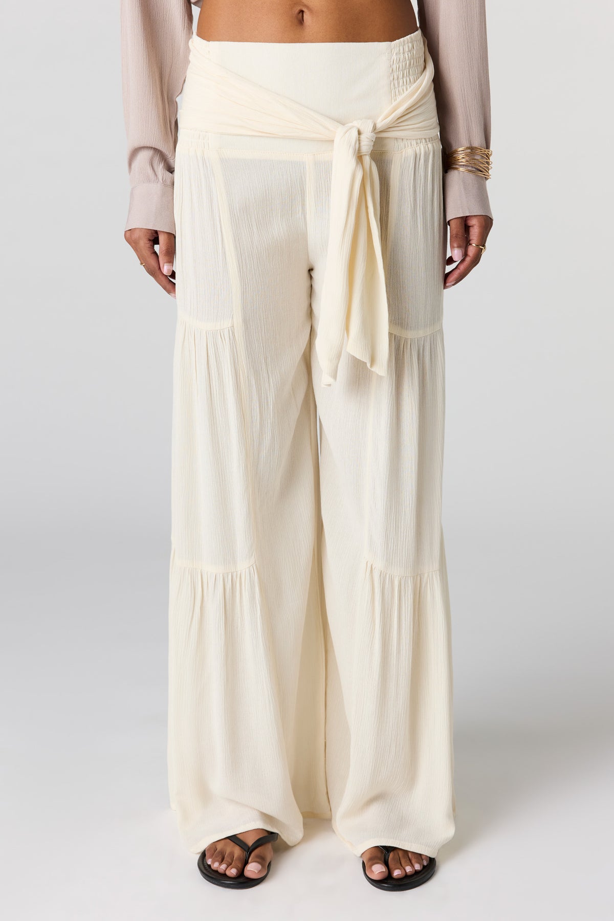 Alt View 2. Tie Waist Tiered Palazzo Pant - Ivory