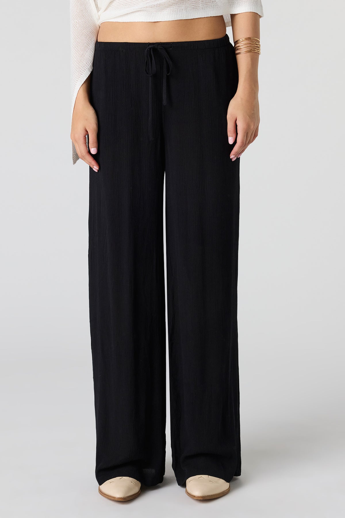 Alt View 2. Flowy Wide Leg Drawstring Pant - Black