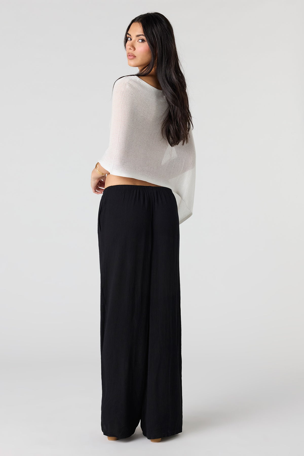 Alt View 3. Flowy Wide Leg Drawstring Pant - Black