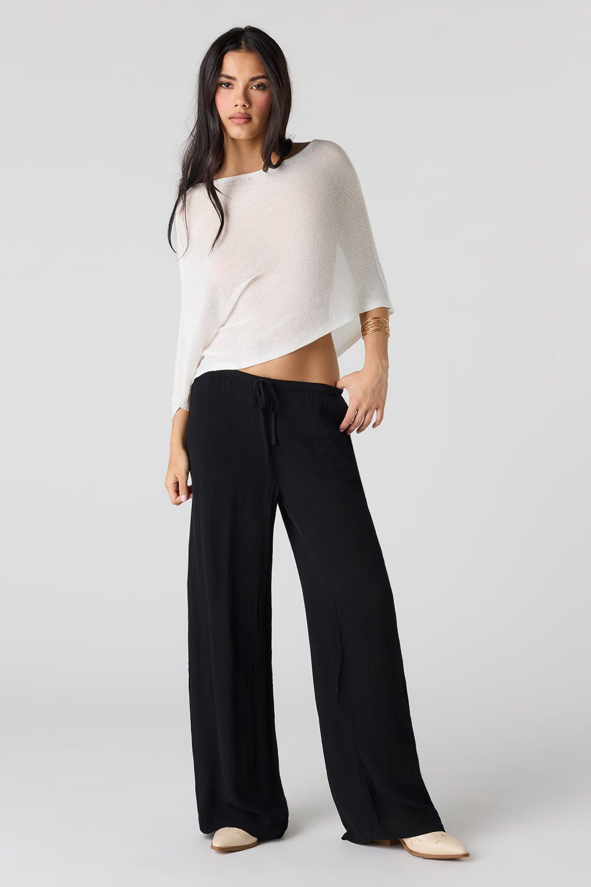 Flowy Wide Leg Drawstring Pant - Black