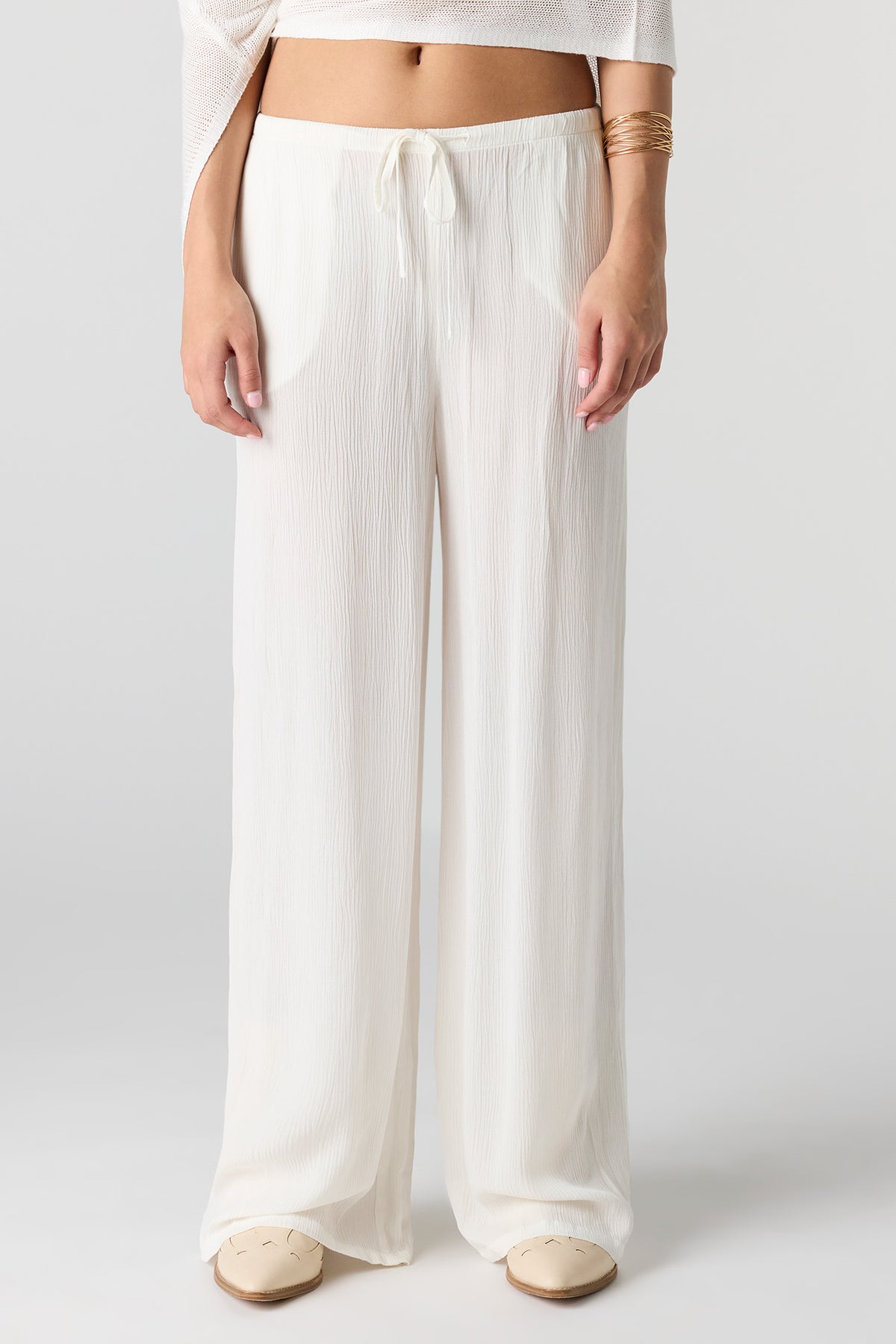 Alt View 2. Flowy Wide Leg Drawstring Pant - White