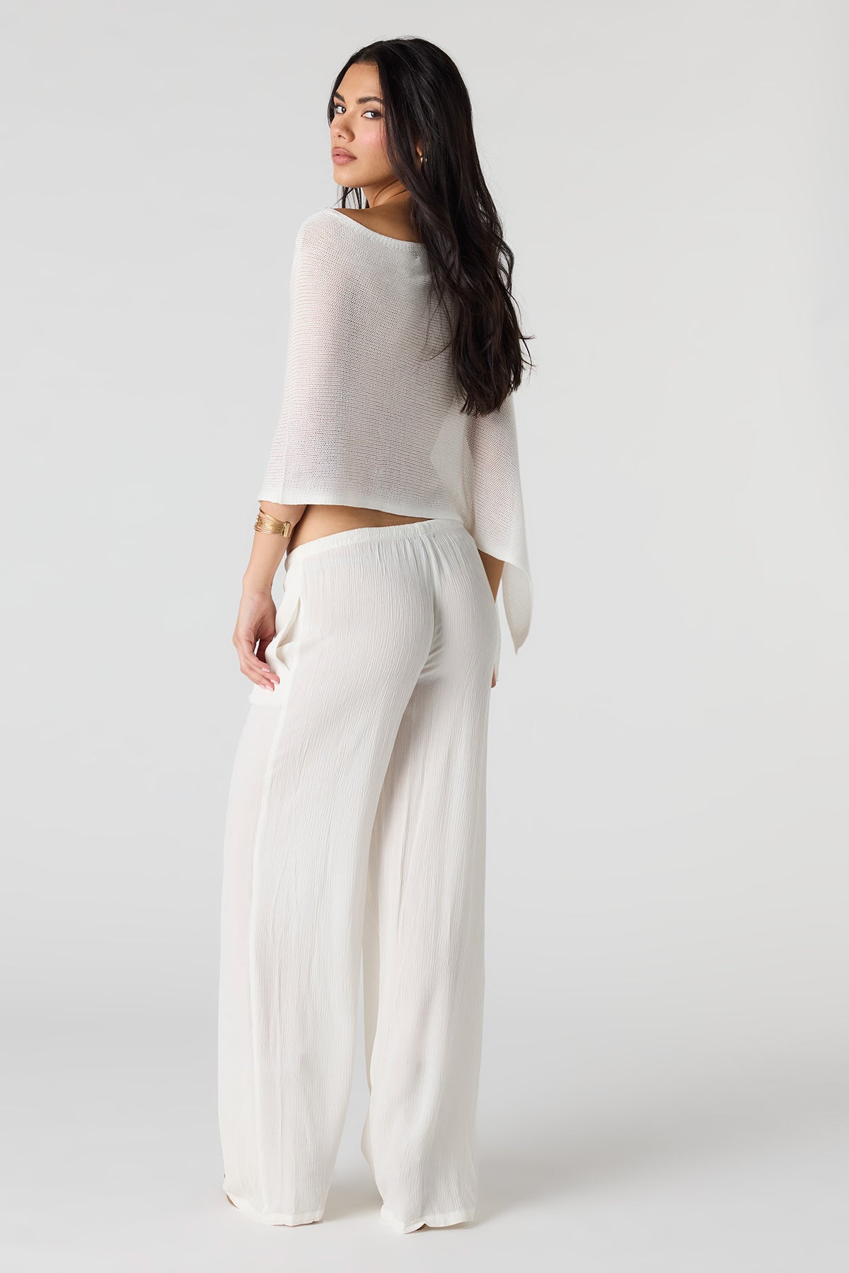 Alt View 3. Flowy Wide Leg Drawstring Pant - White