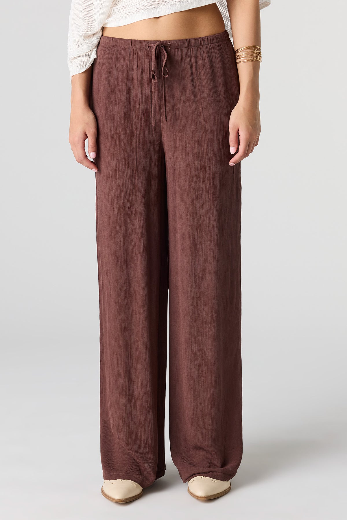 Alt View 2. Flowy Wide Leg Drawstring Pant - Brown
