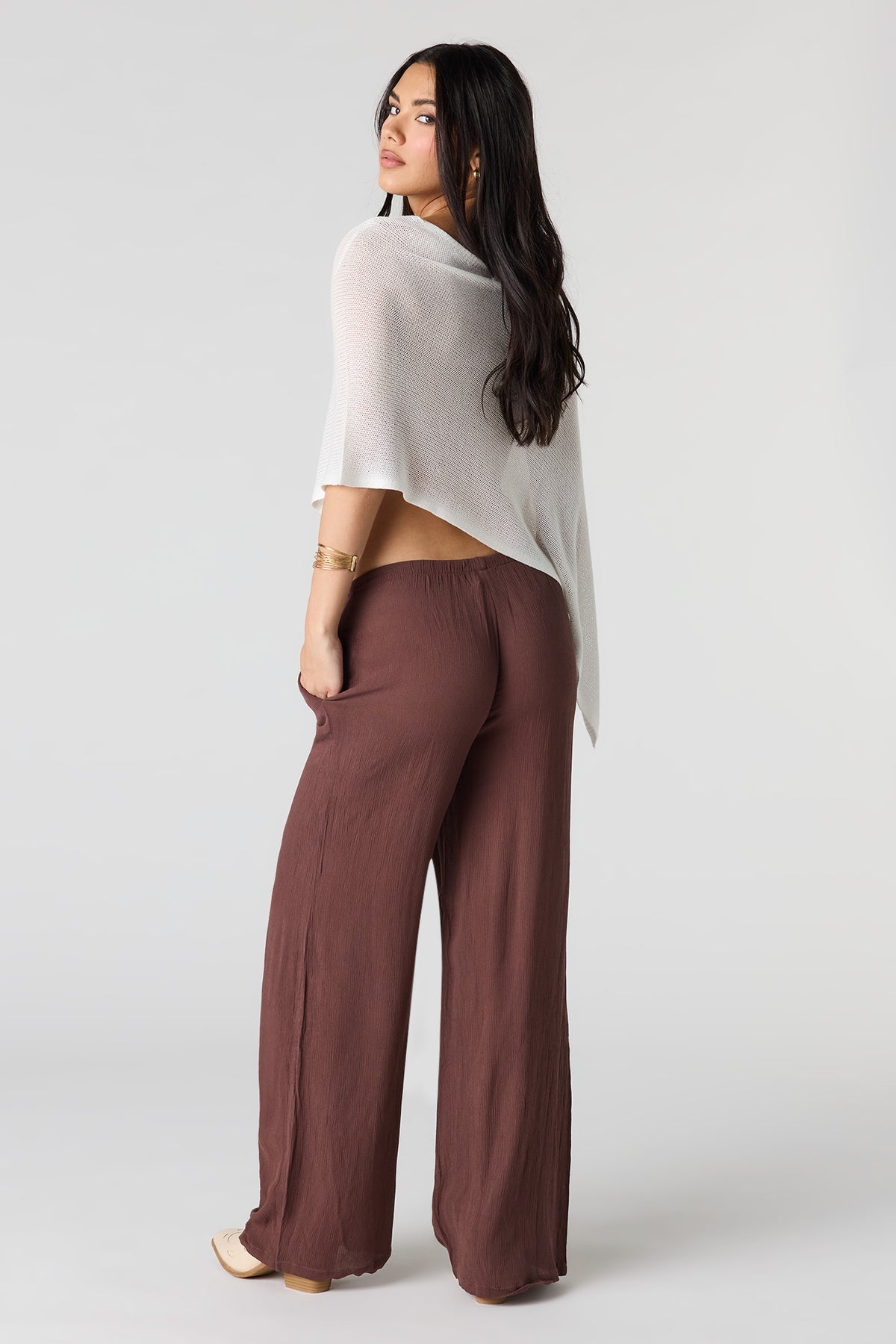 Alt View 3. Flowy Wide Leg Drawstring Pant - Brown