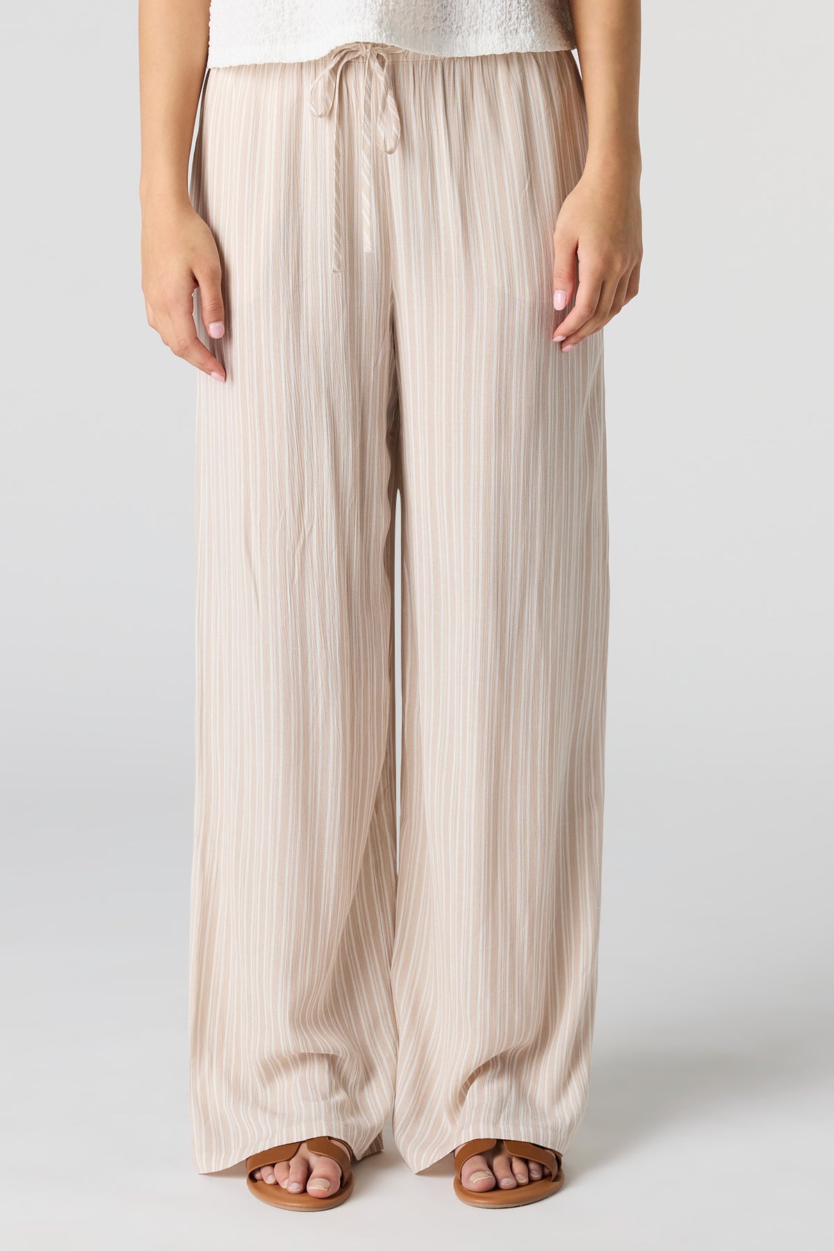 Alt View 2. Flowy Wide Leg Drawstring Pant - Beige