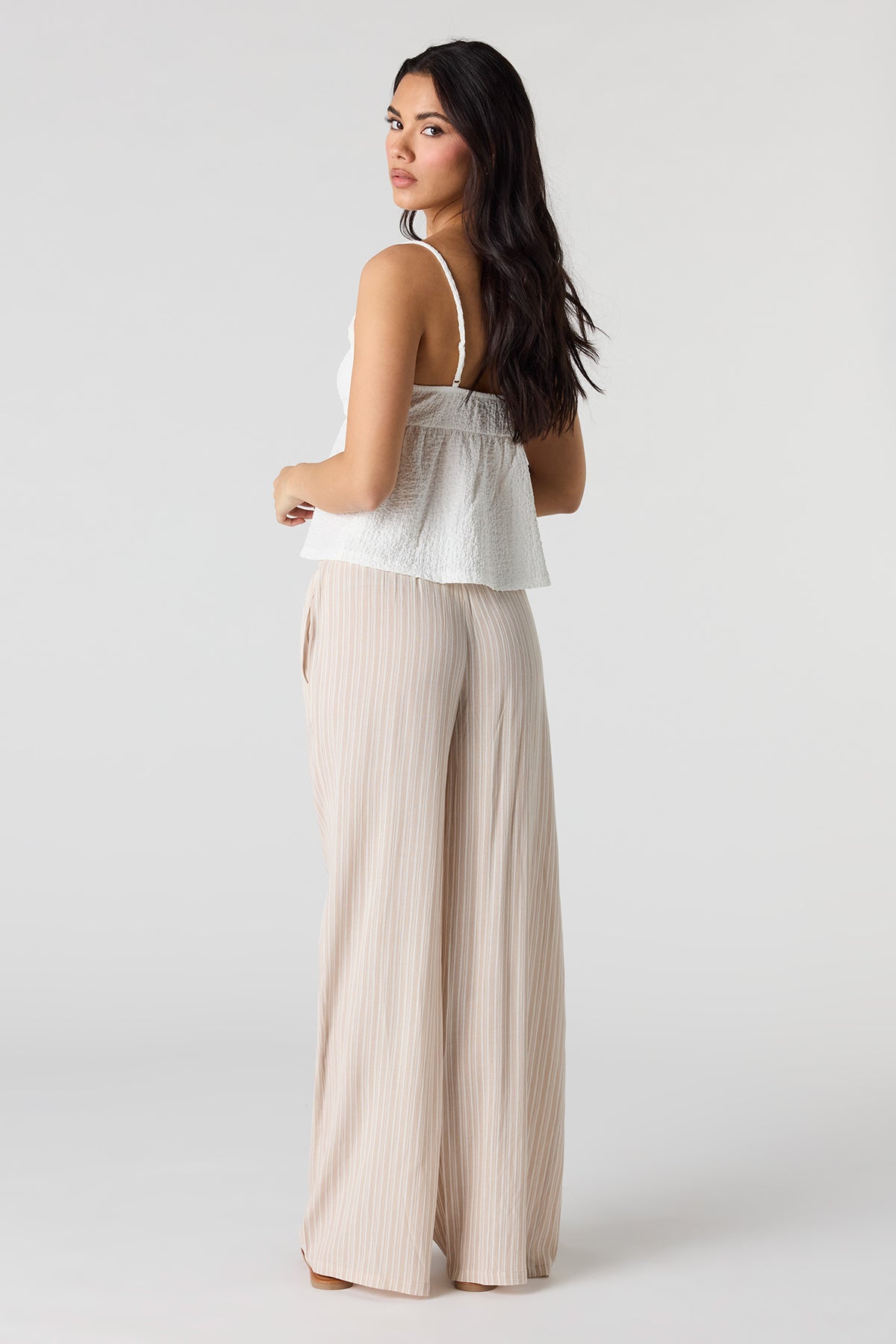 Alt View 3. Flowy Wide Leg Drawstring Pant - Beige