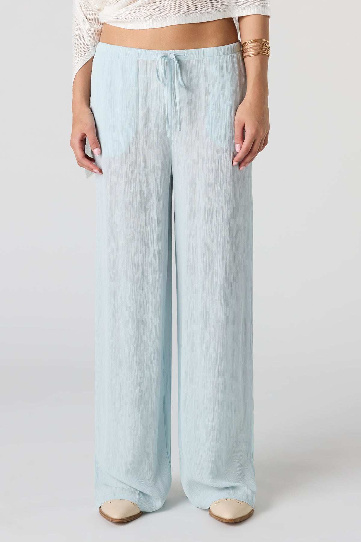 Alt View 2. Flowy Wide Leg Drawstring Pant - Baby Blue