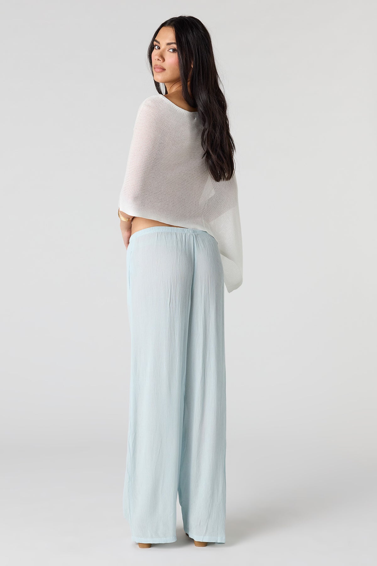 Alt View 3. Flowy Wide Leg Drawstring Pant - Baby Blue