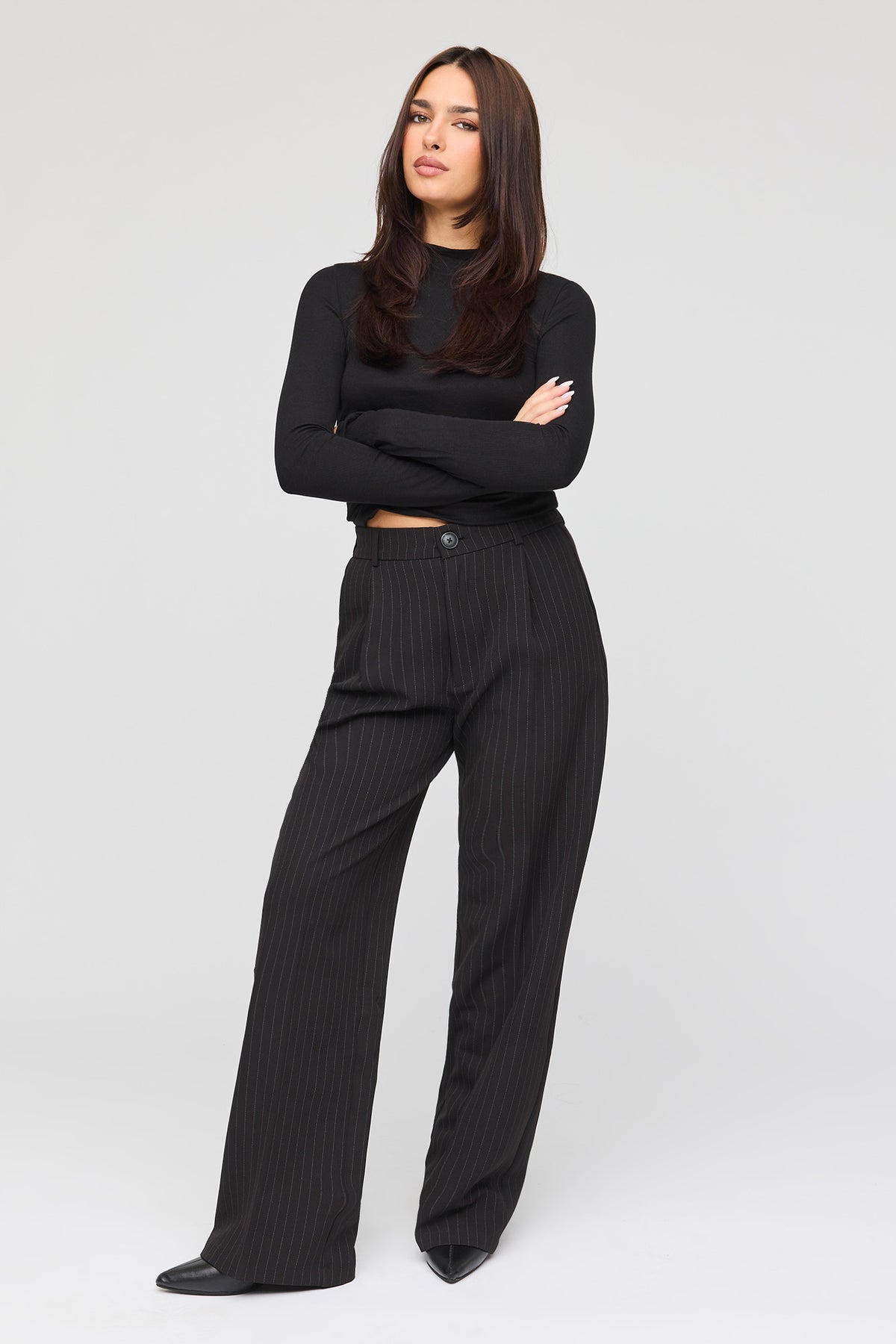 Wide Leg Dress Pant - Black with White