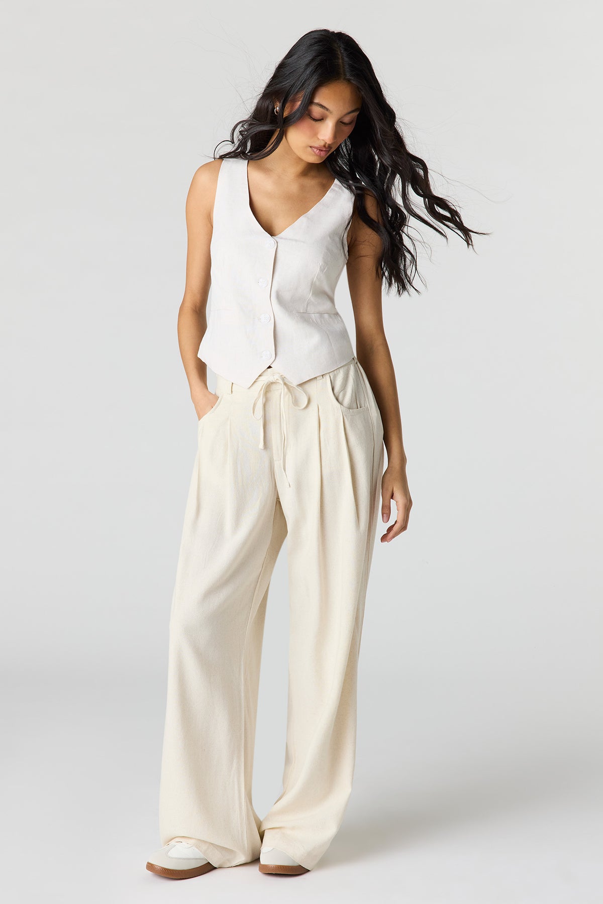 Linen-Blend Drawstring Trouser - Tan