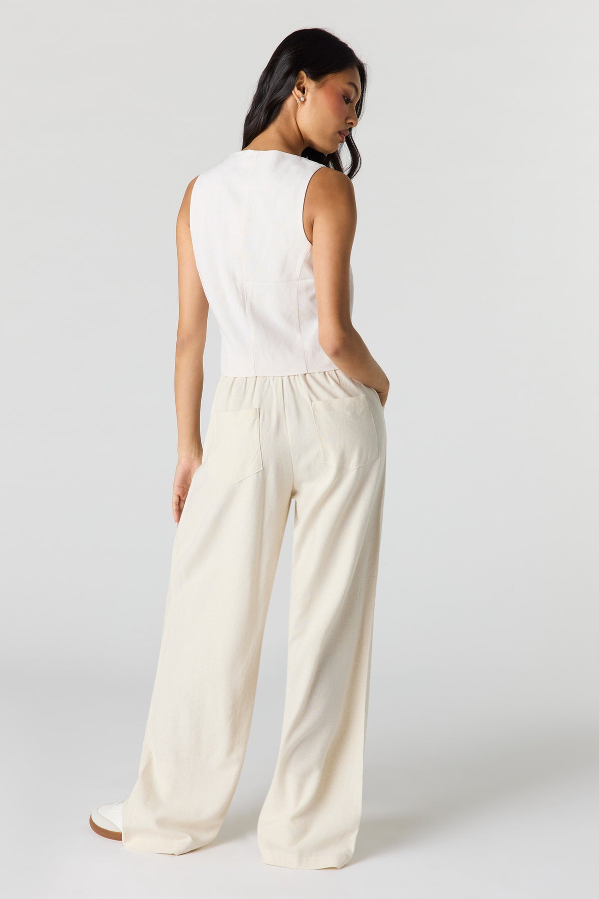 Alt View 3. Linen-Blend Drawstring Trouser - Tan