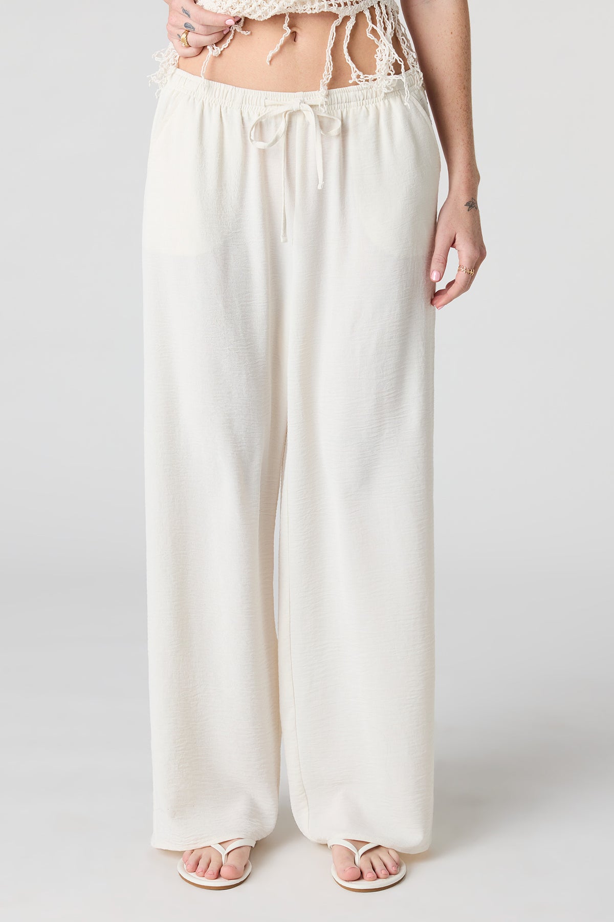 Alt View 2. Flowy Wide Leg Pant - Ivory