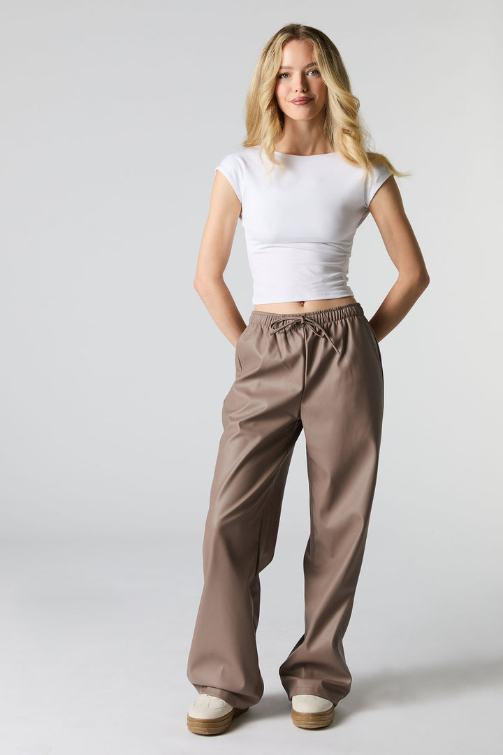 Faux Leather Drawstring Wide Leg Pant