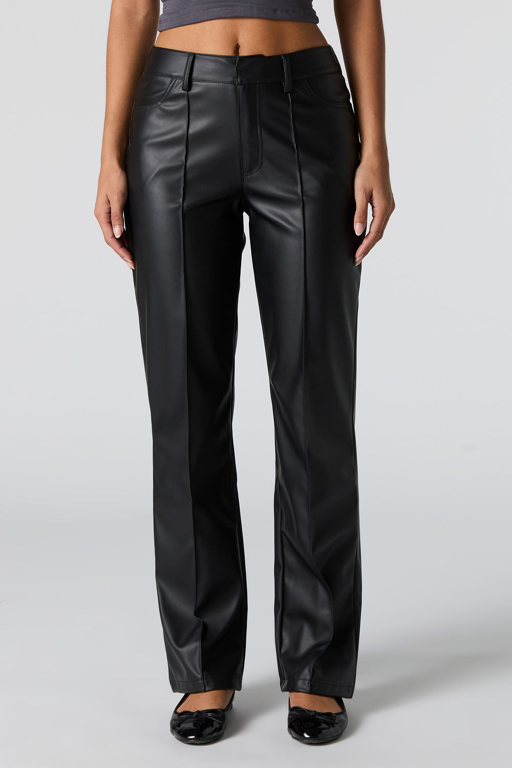 Faux Leather Exposed Seam Straight Leg Pant Faux Leather Exposed Seam Straight Leg Pant 5