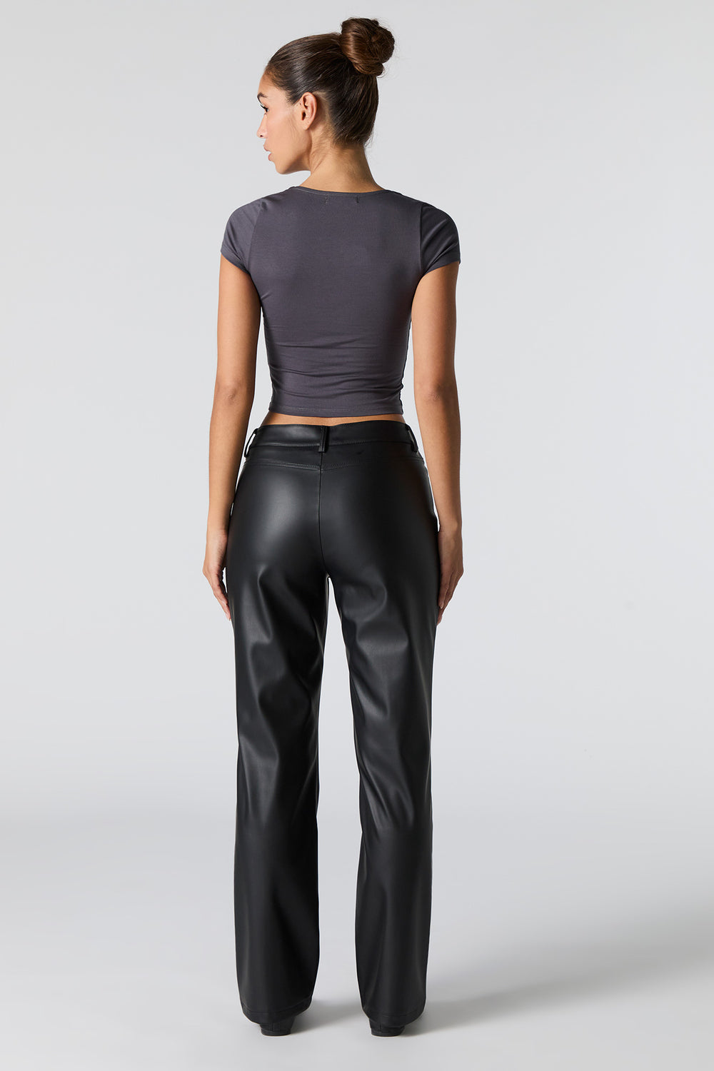 Faux Leather Exposed Seam Straight Leg Pant Faux Leather Exposed Seam Straight Leg Pant 6