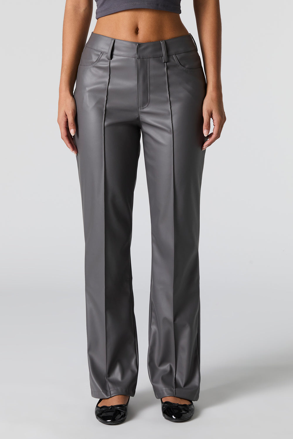 Faux Leather Exposed Seam Straight Leg Pant Faux Leather Exposed Seam Straight Leg Pant 2