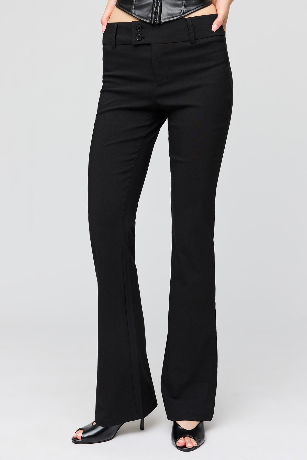 Alt View 2. Mid Rise Flare Dress Pant - Black