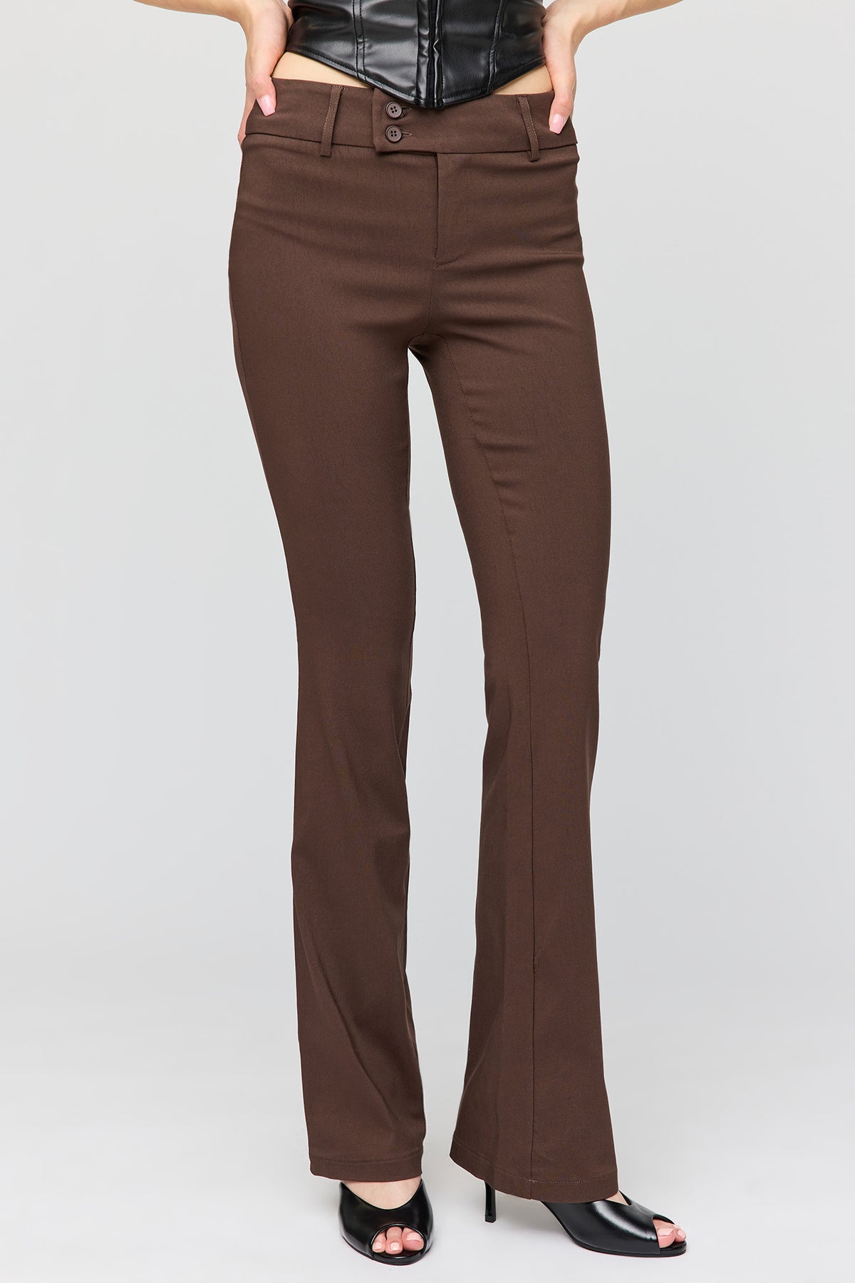 Alt View 2. Mid Rise Flare Dress Pant - Brown