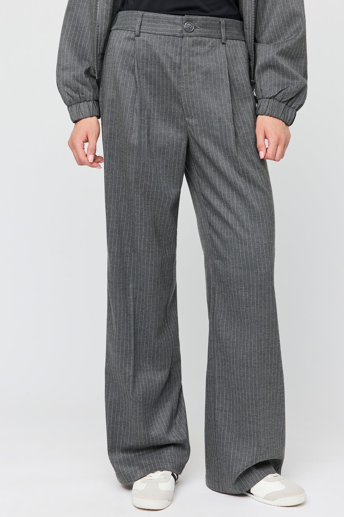 Alt View 2. Pinstriped Wide Leg Dress Pant - Charcoal