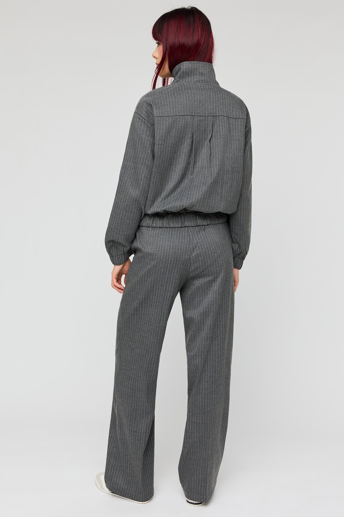 Alt View 3. Pinstriped Wide Leg Dress Pant - Charcoal