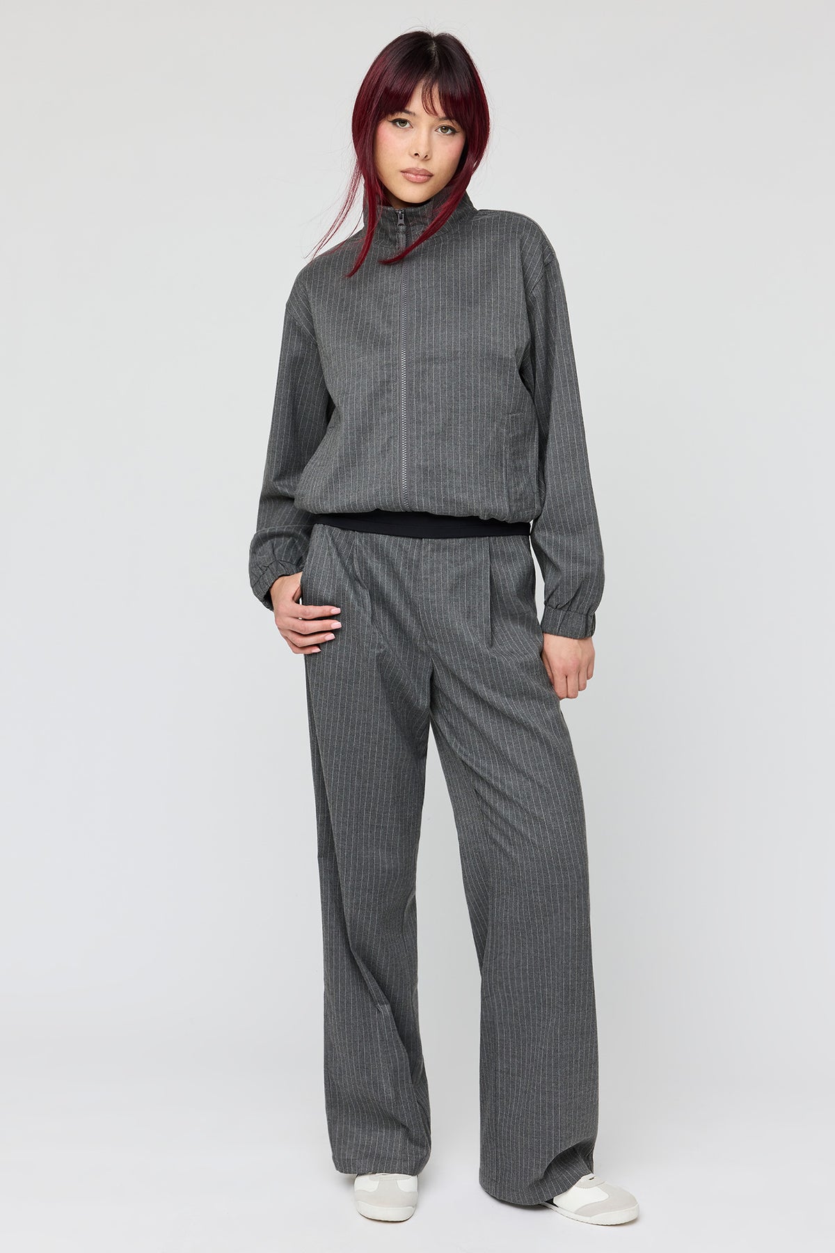 Pinstriped Wide Leg Dress Pant - Charcoal